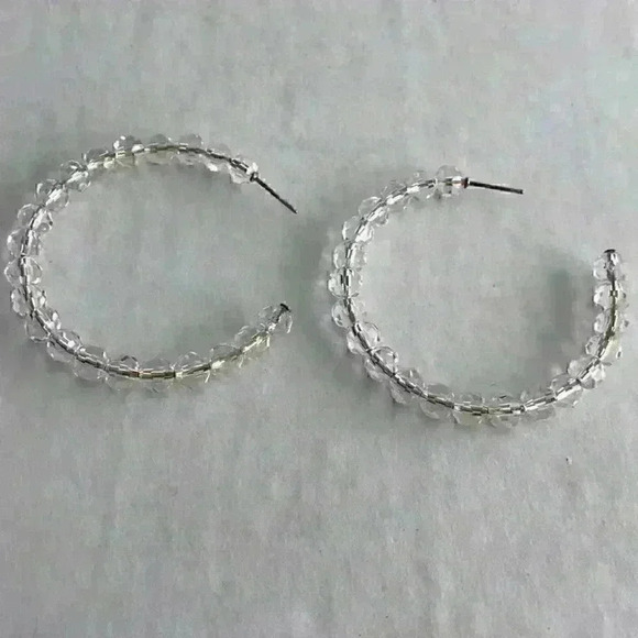 J Crew new Beaded Translucent Hoop Earring Clear - Picture 2 of 8